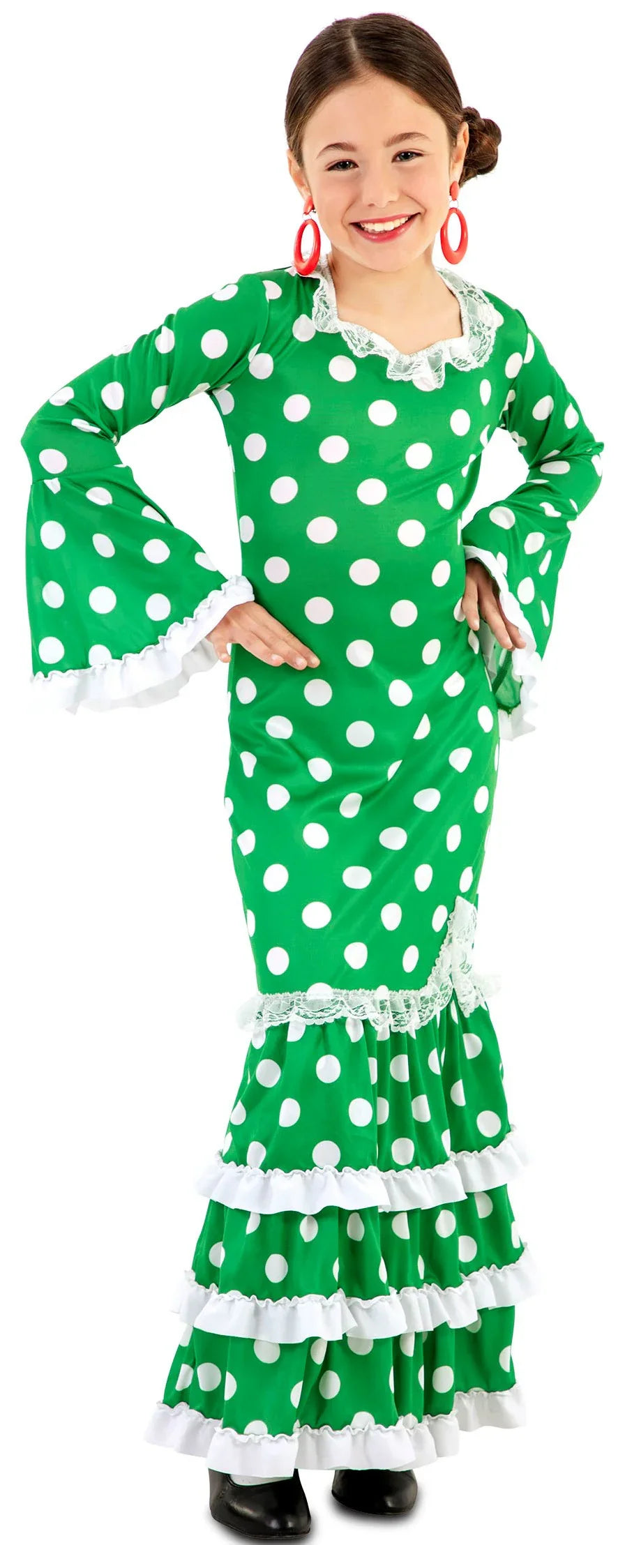 Disfraz de Flamenca Verde con Lunares para Niña Sevillanas y Flamencas Infantiles EuroCarnavales